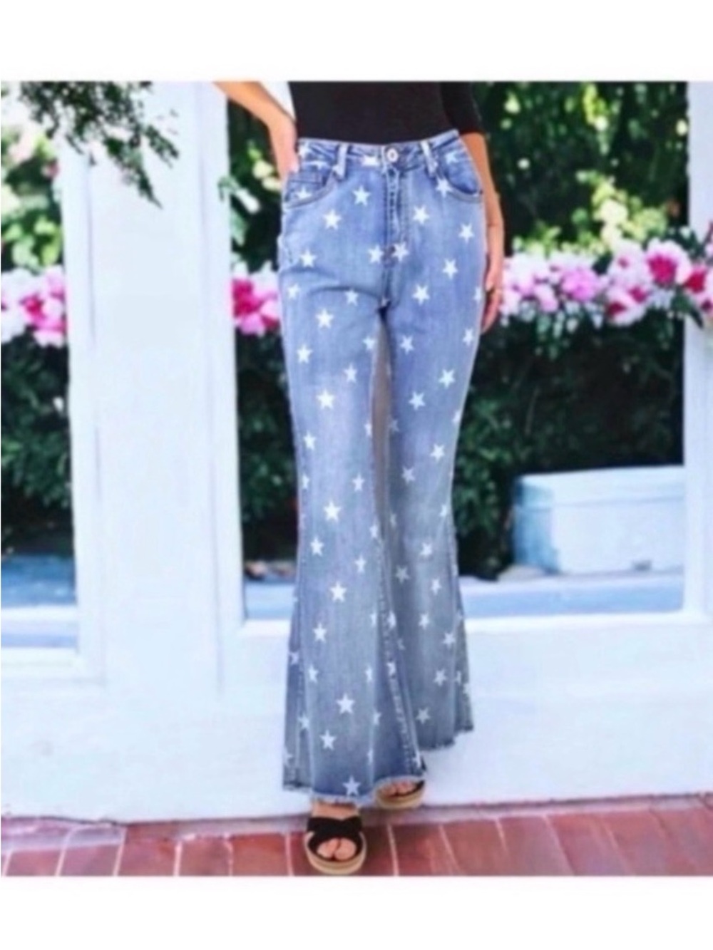 ANNA KACI High Rise Star Print Flare Festival Jeans Size 14 - Picture 6 of 11